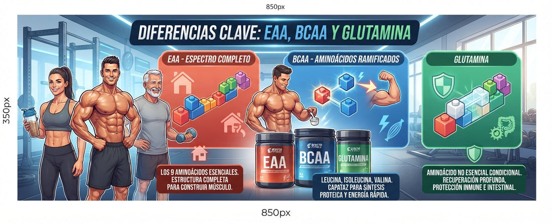 La gran diferencia entre EAA, BCAA y Glutamina: Entendiendo los "ladrillos" de tu musculatura