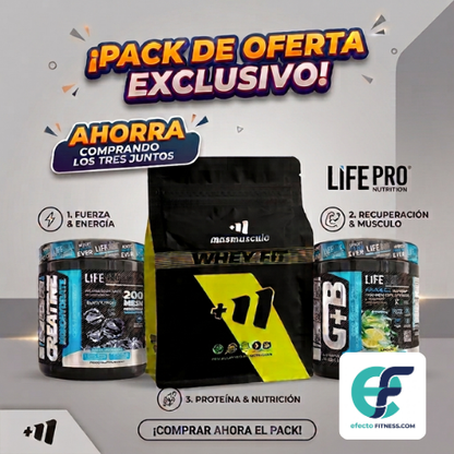 Pack - Life Pro (BCAA 8:1:1 + Glutamina - 300g + Creatina Monohidrato 200 Mesh - 500g) + Proteina Whey Fit - 2kg Masmusculo..