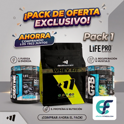 Pack - Life Pro (BCAA 8:1:1 + Glutamina - 300g + Creatina Monohidrato 200 Mesh - 500g) + Proteina Whey Fit - 2kg Masmusculo..