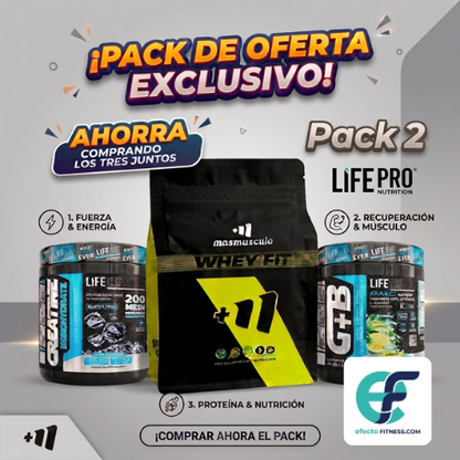 Pack - Life Pro (BCAA 8:1:1 + Glutamina - 300g + Creatina Monohidrato 200 Mesh - 500g) + Proteina Whey Fit - 2kg Masmusculo..