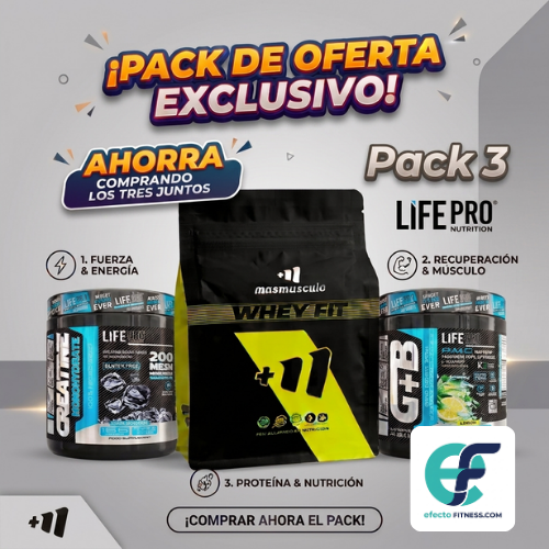 Pack - Life Pro (BCAA 8:1:1 + Glutamina - 300g + Creatina Monohidrato 200 Mesh - 500g) + Proteina Whey Fit - 2kg Masmusculo..